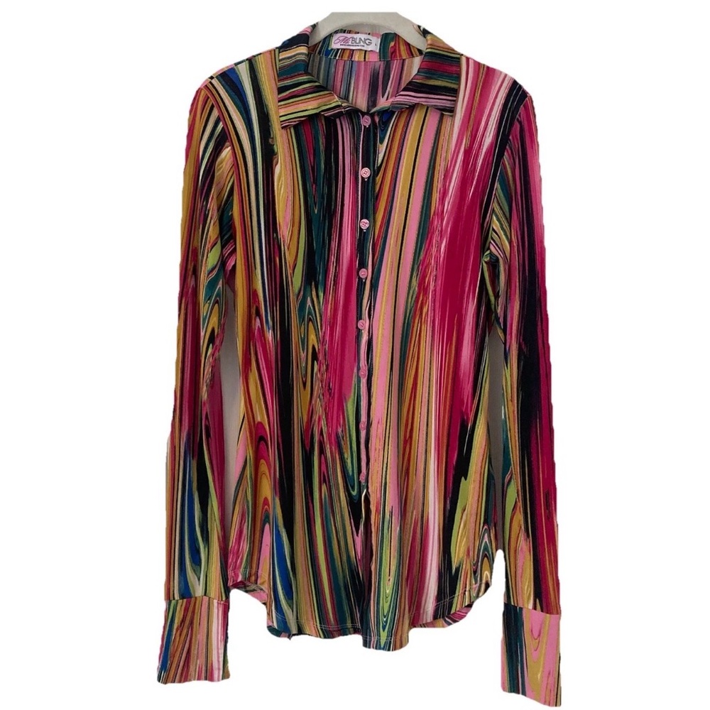 Ms.BlingBling Woman’s large Shirt groovy retro 70’s Peace Colorful Marbleized - Picture 2 of 13